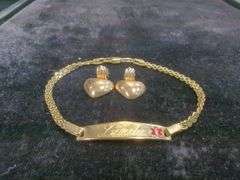 14 Karat Gold Heart Earrings and Medical Bracelet