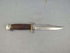 Imco Original Bowie Knife, 6" Blade, Hanson Fixed Blade Knife, 5.5" Blade, And L. Lutner Fixed Blade Knife, 10.5", All In Leather Sheaths