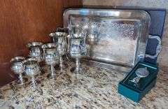 Silver Plated Serving Set with Tray and Goblets And 1982 World's Fair Bell