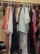 Men's Clothing Including Hats, Ties, Pants, Shirts, Magic Wire Whisk, Backpack And More, Contents Of Left Side Of Closet