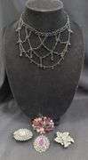 Ladies Beaded Drape Choker And Brooch Assortment