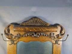 Ornate Hand Carved Hall Mirror With Coat Hooks
