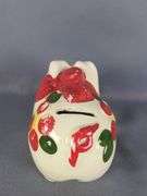 Hand Painted Ceramic Piggy Bank With Red Bow Decoration