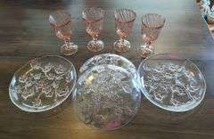 Mikasa Walther Crystal West Germany Glassware Plates, Qty 4 And Blush Wine Stemmed Glasses, Qty 4