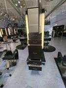 Double Sided Salon Styling Station With Rollout Storage And Power Supply On Casters