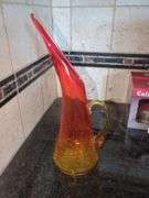 Blown Glass Pitcher, 13" and Iridescent Glass Vase