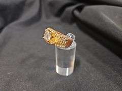 Ladies Gold And Copper Toned Ring With Clear Stones, Size 8.5