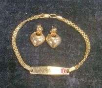 14 Karat Gold Heart Earrings and Medical Bracelet