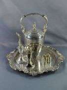 F.B. Rogers Silver Co. Coffee Urn Set with Webster-Wilcox Tray & Douchin Candlesticks