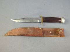 Imco Original Bowie Knife, 6" Blade, Hanson Fixed Blade Knife, 5.5" Blade, And L. Lutner Fixed Blade Knife, 10.5", All In Leather Sheaths