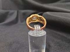 Ladies Gold And Copper Toned Ring With Clear Stones, Size 8.5