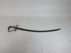 Antique Sword, Brass Guard With Eagle Head Design, Some Embossing On 29.5" Blade, No Grip, Guard Detaches From Blade
