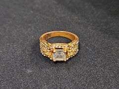 Ladies Gold And Copper Toned Ring With Clear Stones, Size 8.5