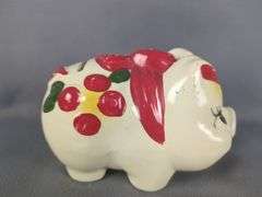 Hand Painted Ceramic Piggy Bank With Red Bow Decoration