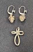 Sterling Silver Pinecone Earrings & Cross Pendant