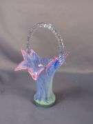 Art Glass Basket Vase and Pedestal Bowl