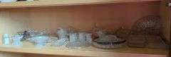 Decorative Cut Glassware Including Serving Bowls, Candy Dishes, Trays And More, Contents Of Shelf