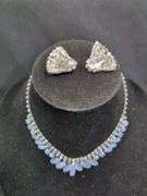 Ladies Rhinestone And Moonstone Necklace With Clip-On Earrings