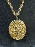 Ladies Gold Tone Sarah Coventry Locket Necklace, Rhinestone Ladybug Pendant with Gold Tone Chain, and Double Link Chain Necklace Total Qty 4