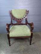 Ornate Armchair with Green Upholstery