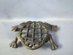 Cast Iron Dog Statue, Horse Figurine, Frog Trivet, and Bulldog Bottle Opener