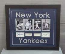 New York Yankees Framed Photographs And Autographs Including Joe DiMaggio, Babe Ruth, Lou Gehrig, And Mickey Mantle