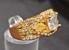Ladies Gold And Copper Toned Ring With Clear Stones, Size 8.5