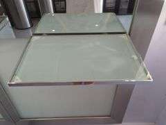 Full Length Brushed Metal Framed Mirror With Attached Mirrored Shelf/Tray