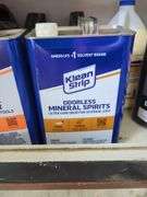 Lot of Klean Strip Lacquer Thinner, Mineral Spirits, Transmission Fluid, Coolant, Bar & Chain Oil, Heater Fuel, and Titebond II Premium Wood Glue, Contents Of Shelf