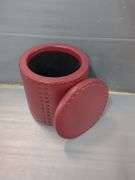 Red Faux Leather Storage Ottoman