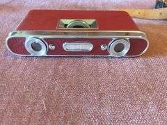 Vintage Sportiere Pocket Binoculars & Toshiba Transistor Radio In Leather Carry Case