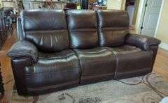 Leather Three-Seat Reclining Sofa with USB Ports