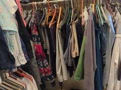 Men's Clothing Including Hats, Ties, Pants, Shirts, Magic Wire Whisk, Backpack And More, Contents Of Left Side Of Closet