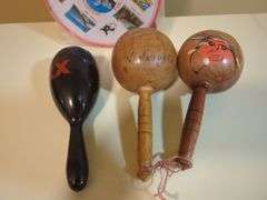 Percussion Instruments Including Remo Tambourine, Maracas, and Souvenir Tambourine