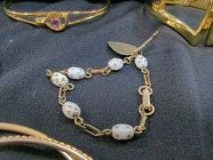 Ladies Gold Tone Bangle Bracelets, Qty 14, Cuff Bracelets, Qty 2 And Childs Charm Bracelet