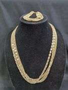 Ladies Rhinestone Choker and Sarah Coventry Layered Gold Tone Necklace and Bracelet Set