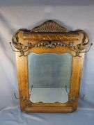 Ornate Hand Carved Hall Mirror With Coat Hooks