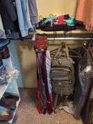 Men's Clothing Including Hats, Ties, Pants, Shirts, Magic Wire Whisk, Backpack And More, Contents Of Left Side Of Closet