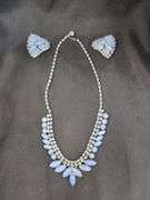 Ladies Rhinestone And Moonstone Necklace With Clip-On Earrings
