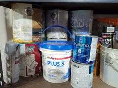 Assorted Paints, Rust-Oleum Epoxy Shield, and Miscellaneous Items