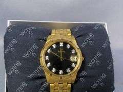 Bulova Gold Toned Stainless Steel Watch With Hour Diamond Accents, In Box With Spare Links And Owner's Guide