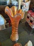 Blown Glass Pitcher, 13" and Iridescent Glass Vase