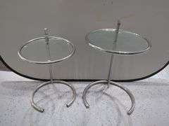 Circular Chrome and Glass Adjustable Height Tables, Qty 2