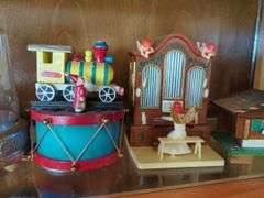 Music Boxes Including Carousel, Ballerina, Train, Organ, and Chalet, Qty 5