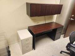 Desk With Overhead Storage, And 2 Drawer File Cabinet