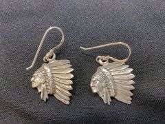 Ladies Sterling Silver Indian Chief Earrings and Necklace
