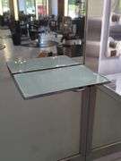 Full Length Brushed Metal Framed Mirror With Attached Mirrored Shelf/Tray