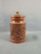 Carved Wood Buddha Statue And Floral Canister Set