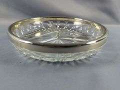 Cut Glass Serving Ware With Silver Toned Rims