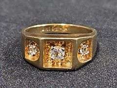 Ladies 14K Gold Electroplated Ring With Clear Glass Stones, Size 9